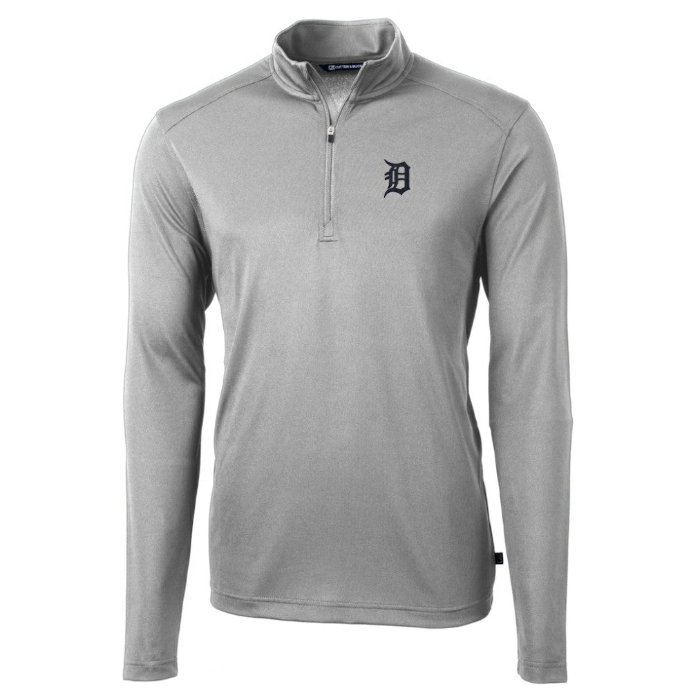 Detroit Tigers Cutter & Buck Virtue Eco Pique Recycled Quarter-Zip Pullover Top Gray