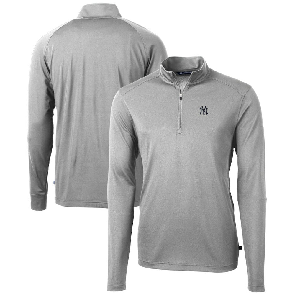New York Yankees Cutter & Buck Virtue Eco Pique Recycled Quarter-Zip Pullover Top Gray