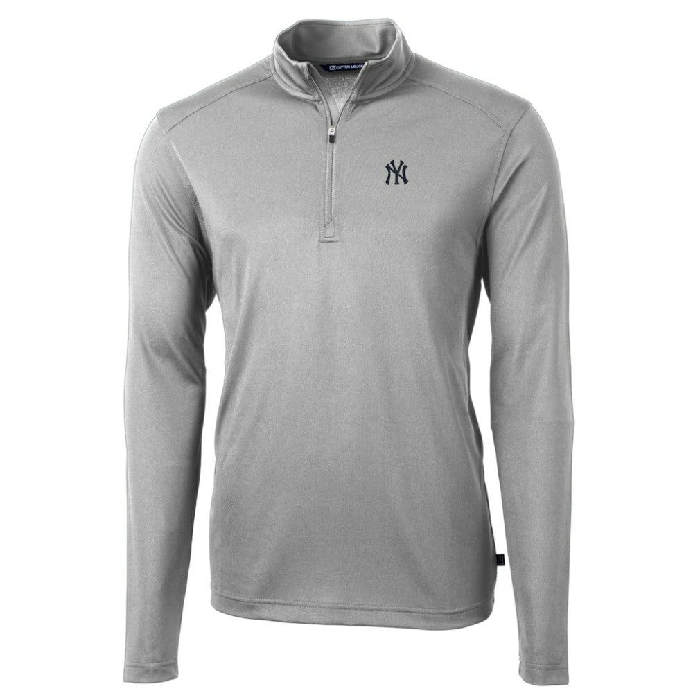 New York Yankees Cutter & Buck Virtue Eco Pique Recycled Quarter-Zip Pullover Top Gray