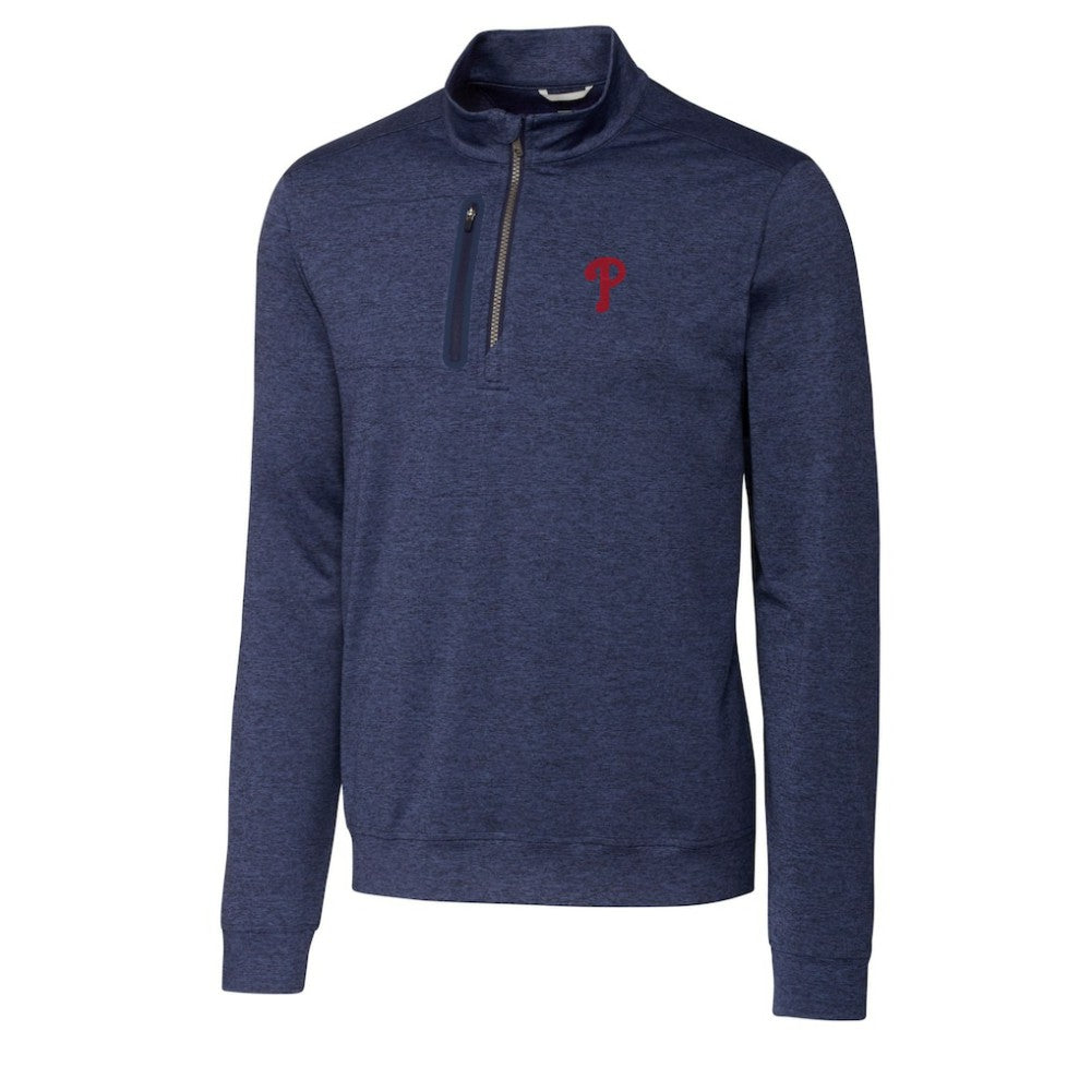 Philadelphia Phillies Cutter & Buck Stealth Heathered Quarter-Zip Pullover Top Navy