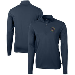 Milwaukee Brewers Cutter & Buck Virtue Eco Pique Recycled Quarter-Zip Pullover Top Navy