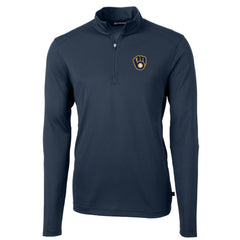 Milwaukee Brewers Cutter & Buck Virtue Eco Pique Recycled Quarter-Zip Pullover Top Navy