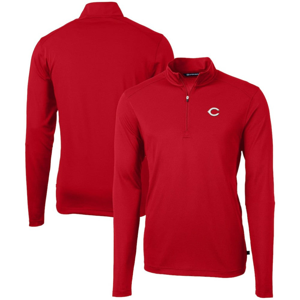 Cincinnati Reds Cutter & Buck Virtue Eco Pique Recycled Quarter-Zip Pullover Top Red