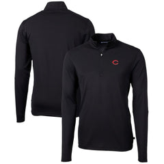 Cincinnati Reds Cutter & Buck Virtue Eco Pique Recycled Quarter-Zip Pullover Top Black