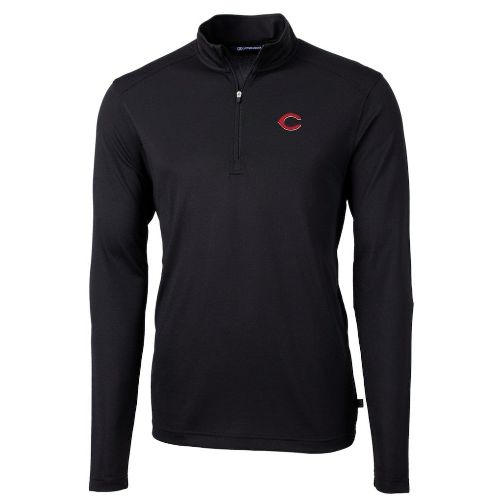Cincinnati Reds Cutter & Buck Virtue Eco Pique Recycled Quarter-Zip Pullover Top Black
