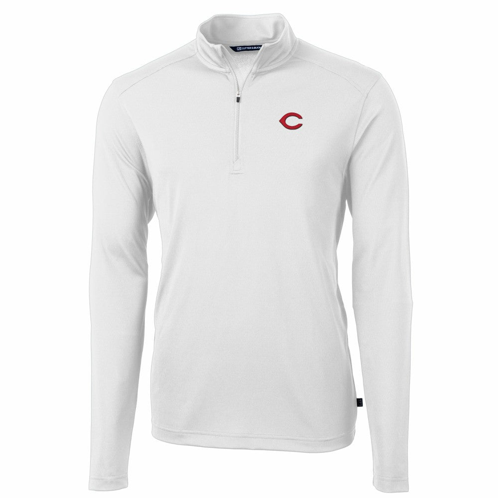 Cincinnati Reds Cutter & Buck Virtue Eco Pique Recycled Quarter-Zip Pullover Top White