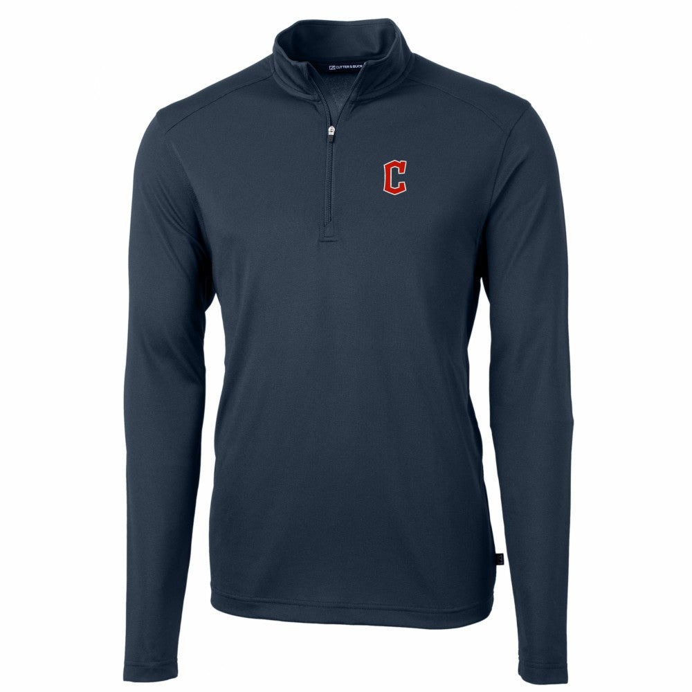 Cleveland Guardians Cutter & Buck Virtue Eco Pique Recycled Quarter-Zip Pullover Top Navy