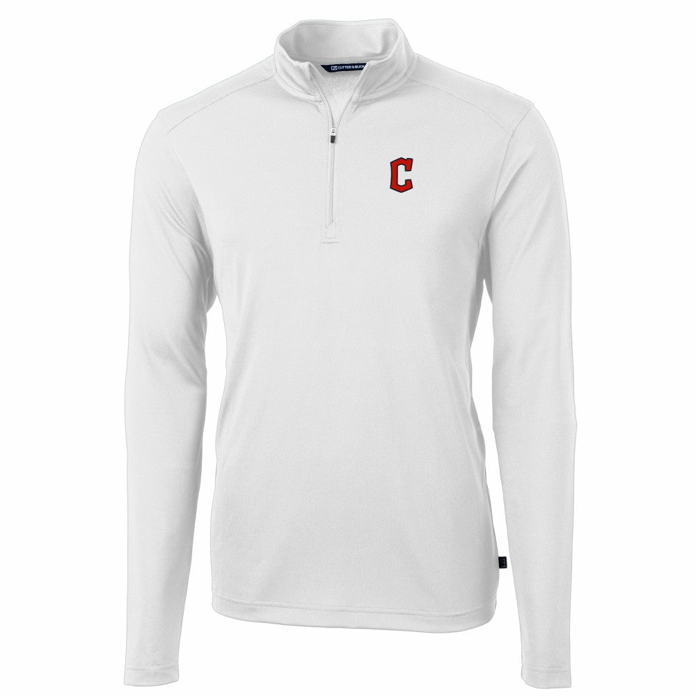 Cleveland Guardians Cutter & Buck Virtue Eco Pique Recycled Quarter-Zip Pullover Top White
