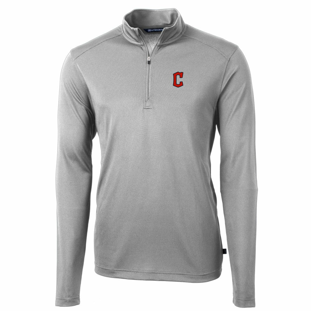 Cleveland Guardians Cutter & Buck Virtue Eco Pique Recycled Quarter-Zip Pullover Top Gray