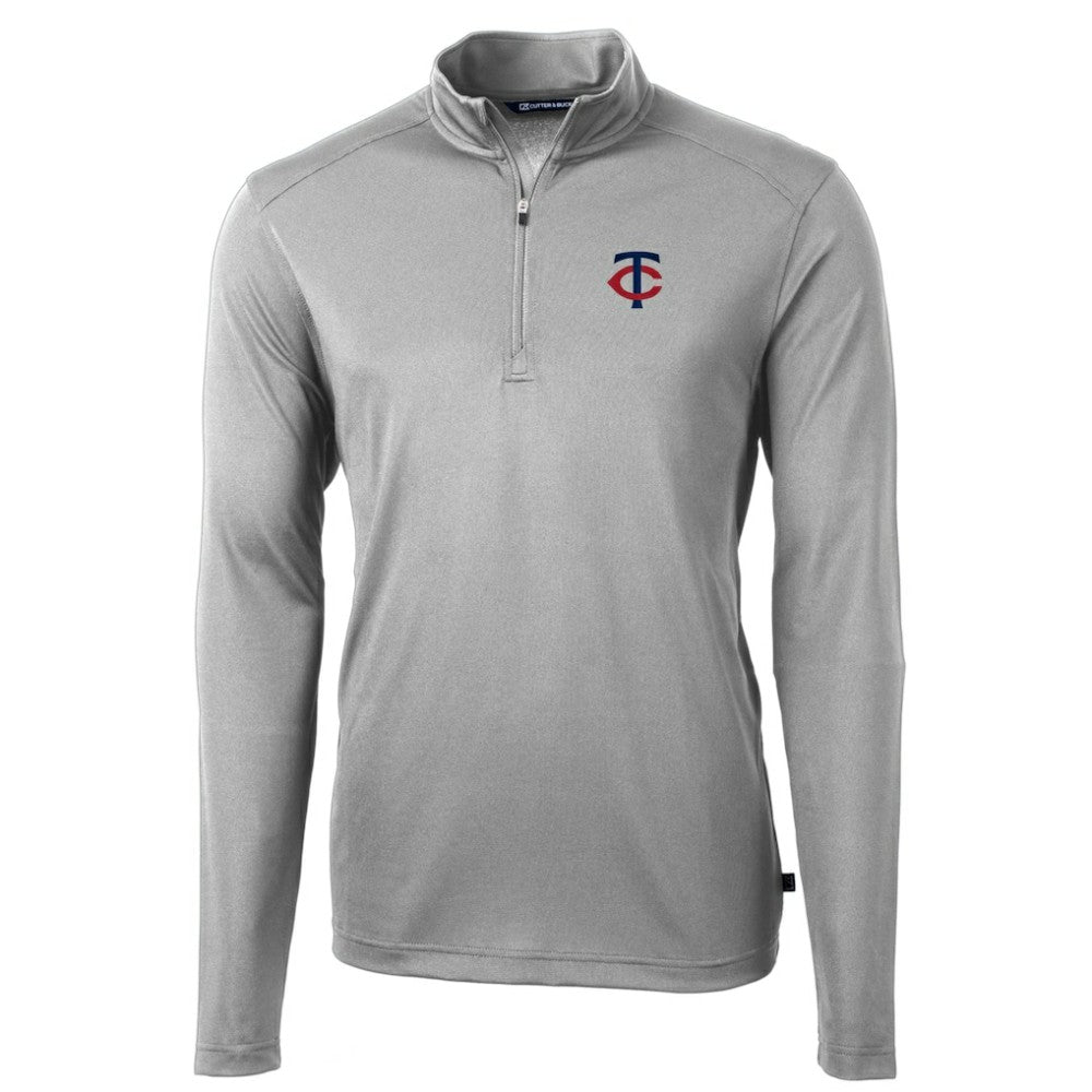 Minnesota Twins Cutter & Buck Virtue Eco Pique Recycled Quarter-Zip Pullover Top Gray