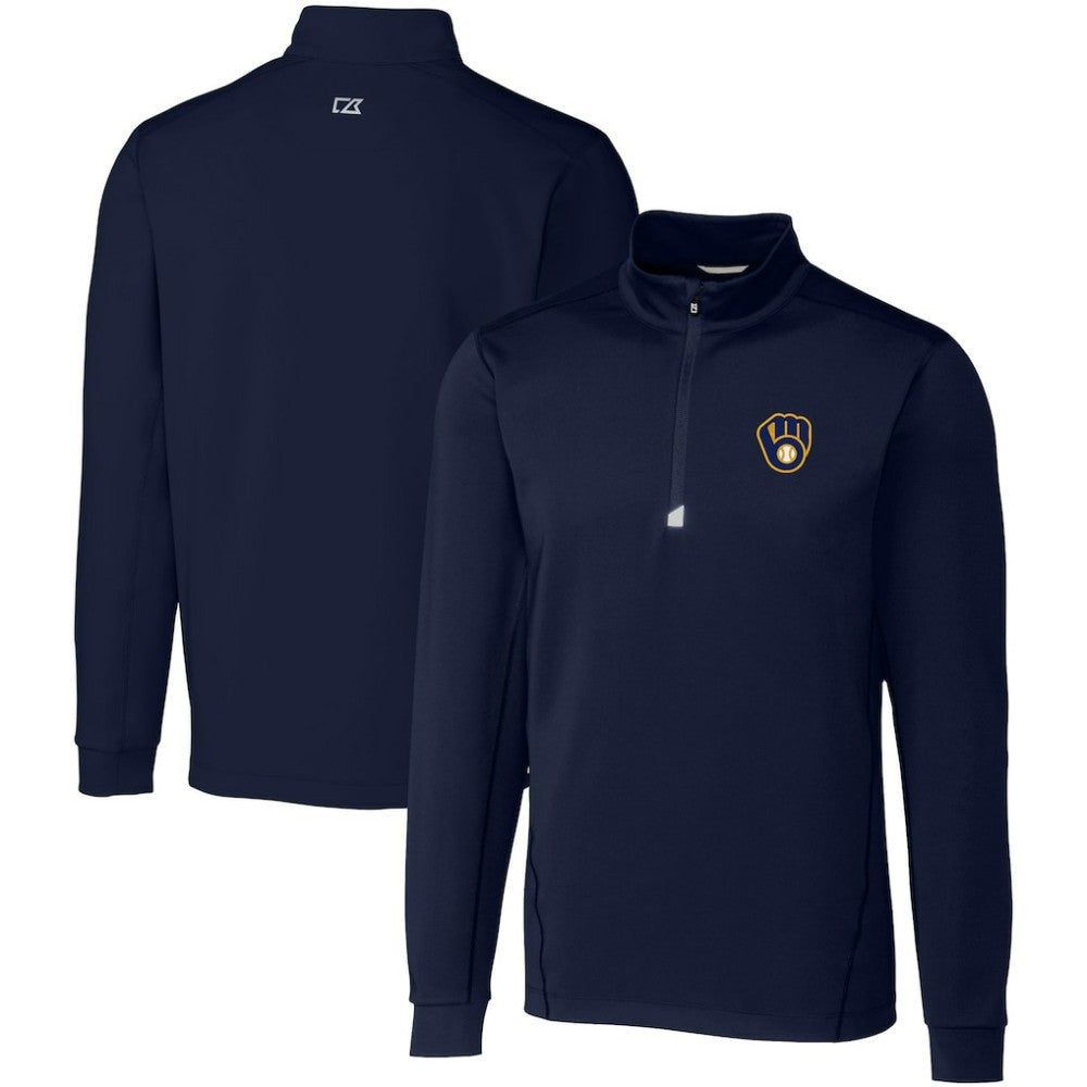 Milwaukee Brewers Cutter & Buck Big & Tall Traverse Stretch Quarter-Zip Pullover Top Navy