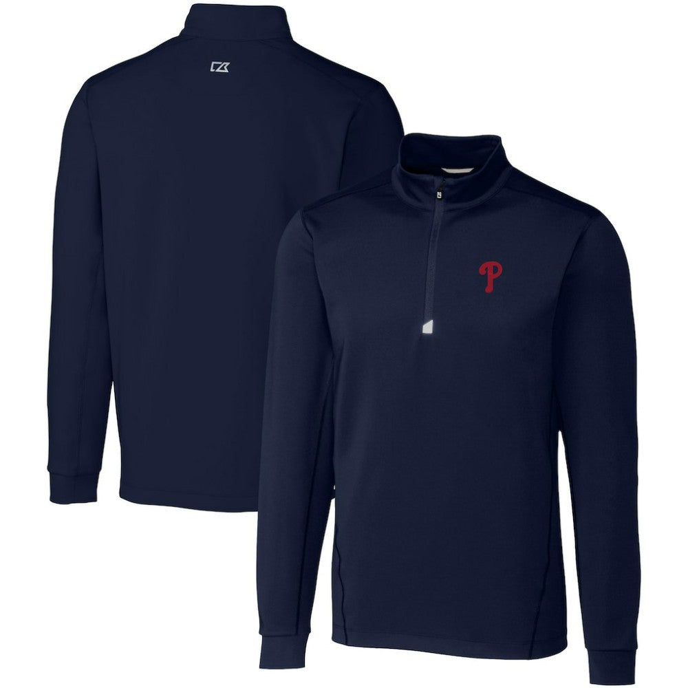 Philadelphia Phillies Cutter & Buck Big & Tall Traverse Stretch Quarter-Zip Pullover Top Navy