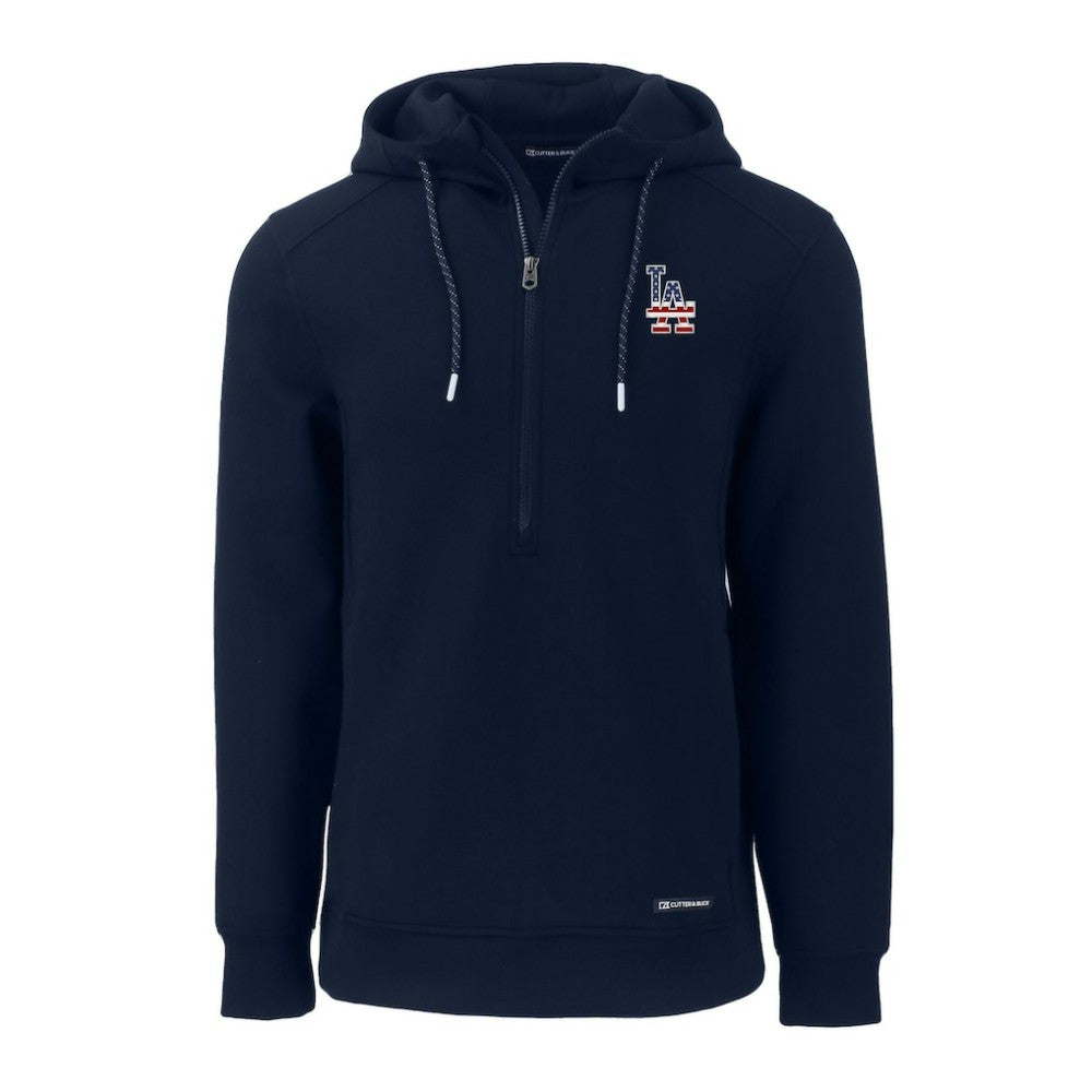 Los Angeles Dodgers Cutter & Buck Stars & Stripes Roam Eco Half-Zip Recycled Pullover Hoodie Navy