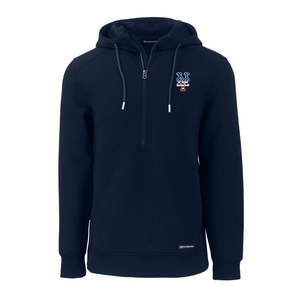 New York Mets Cutter & Buck Stars & Stripes Roam Eco Half-Zip Recycled Pullover Hoodie Navy