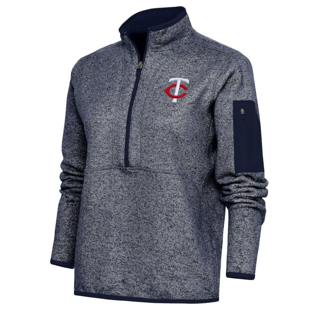 Minnesota Twins Antigua Women's Fortune Quarter-Zip Pullover Jacket Heather Navy