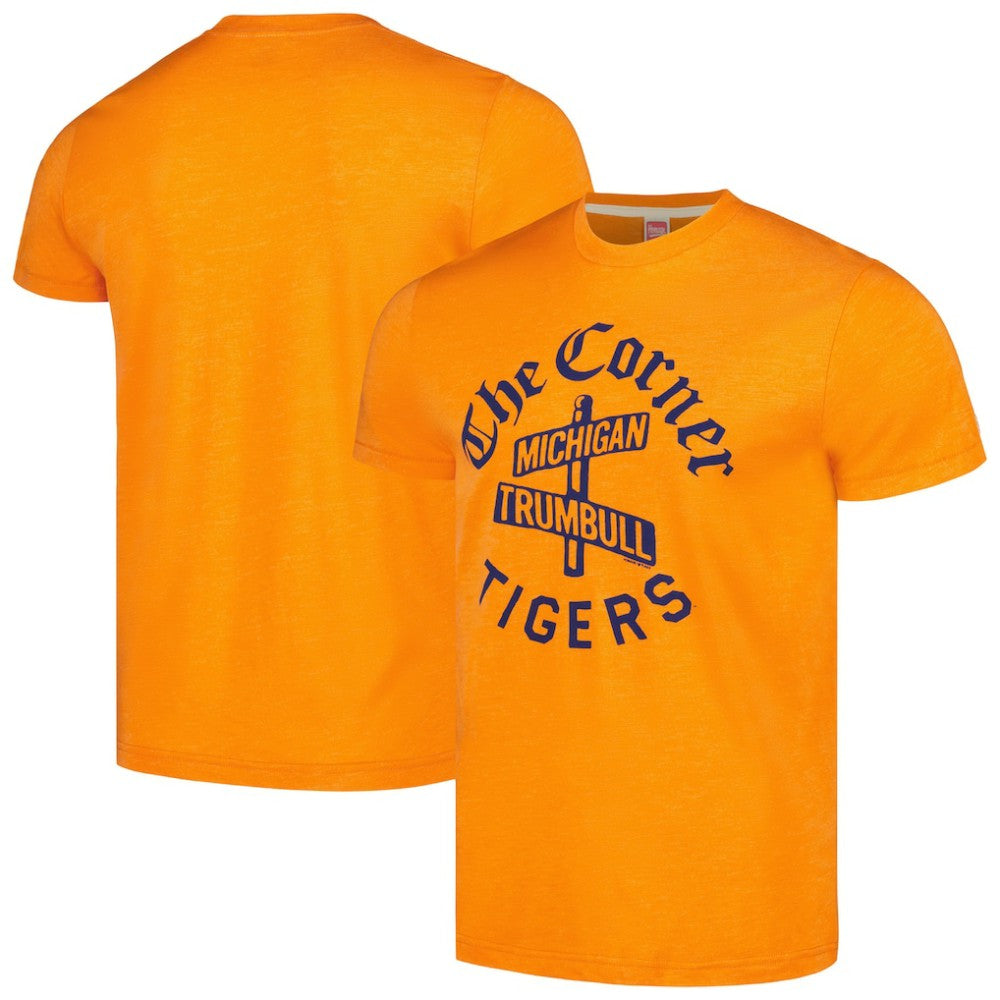 Detroit Tigers Homage Doodle Collection The Corner Tri-Blend T-Shirt Orange