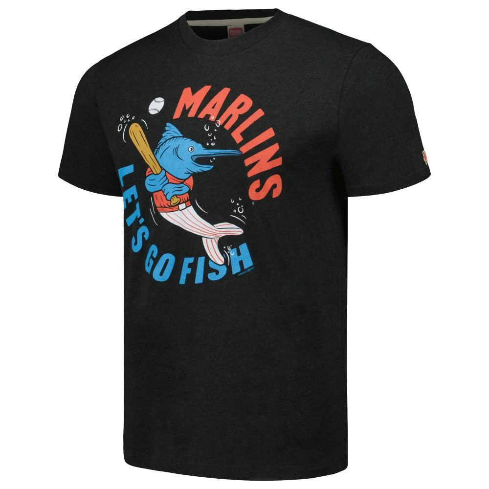 Miami Marlins Homage Doodle Collection Let's Go Fish Tri-Blend T-Shirt Black