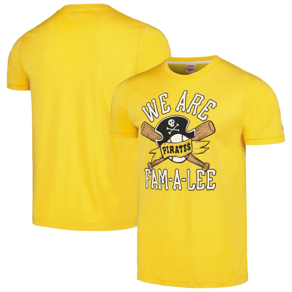 Pittsburgh Pirates Homage Doodle Collection We Are Fam-A-Lee Tri-Blend T-Shirt Gold
