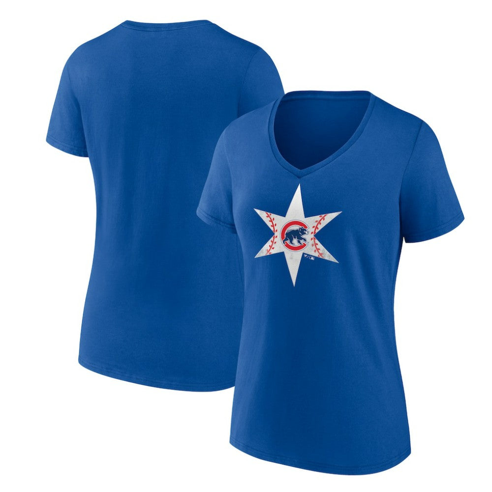 Chicago Cubs Women's Hometown Collection Chi Star V-Neck T-Shirt Royal