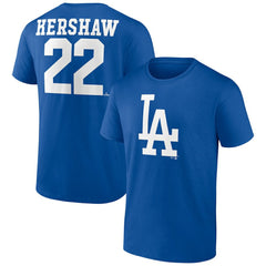 Clayton Kershaw Los Angeles Dodgers Player Icon Name & Number T-Shirt Royal