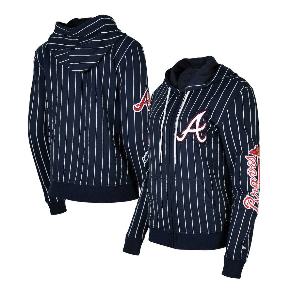 Atlanta Braves Women's Pinstripe Tri-Blend Full-Zip Hoodie Jacket Navy | New Era