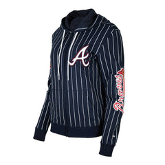 Atlanta Braves Women's Pinstripe Tri-Blend Full-Zip Hoodie Jacket Navy | New Era