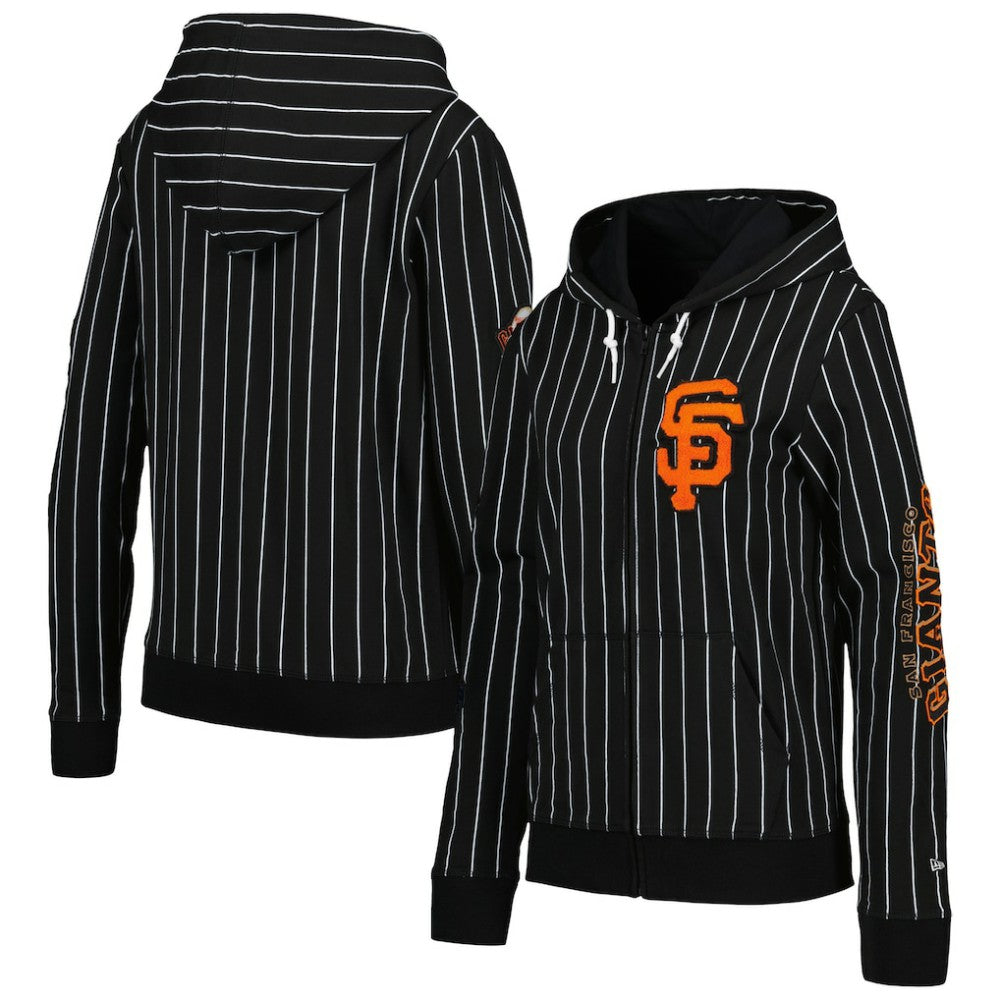 San Francisco Giants Women's Pinstripe Tri-Blend Full-Zip Jacket Black | New Era