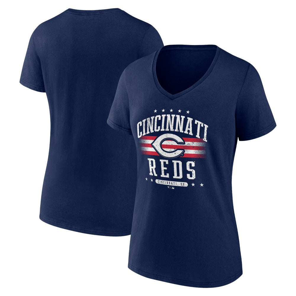 Cincinnati Reds Women's Americana Team V-Neck T-Shirt Navy