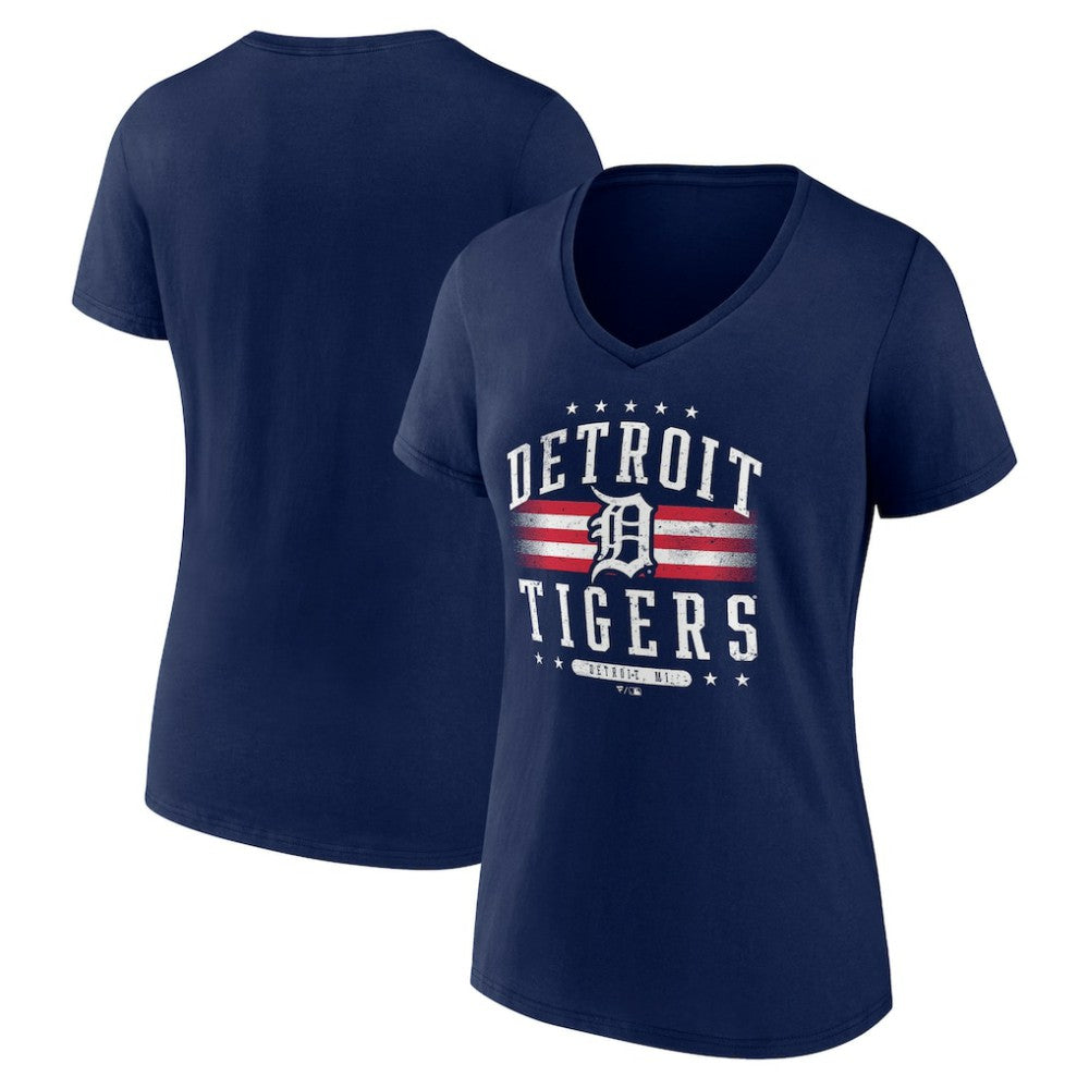 Detroit Tigers Women's Americana Team V-Neck T-Shirt Navy