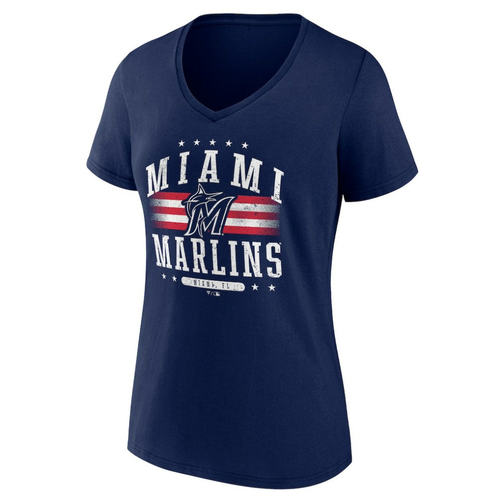 Miami Marlins Women's Americana Team V-Neck T-Shirt Navy