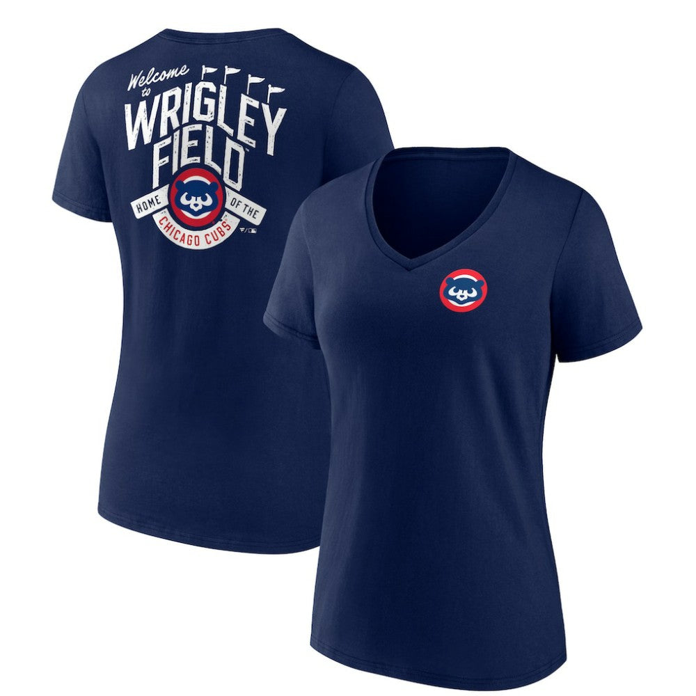 Chicago Cubs Women's Hometown Collection Wrigley V-Neck T-Shirt Navy