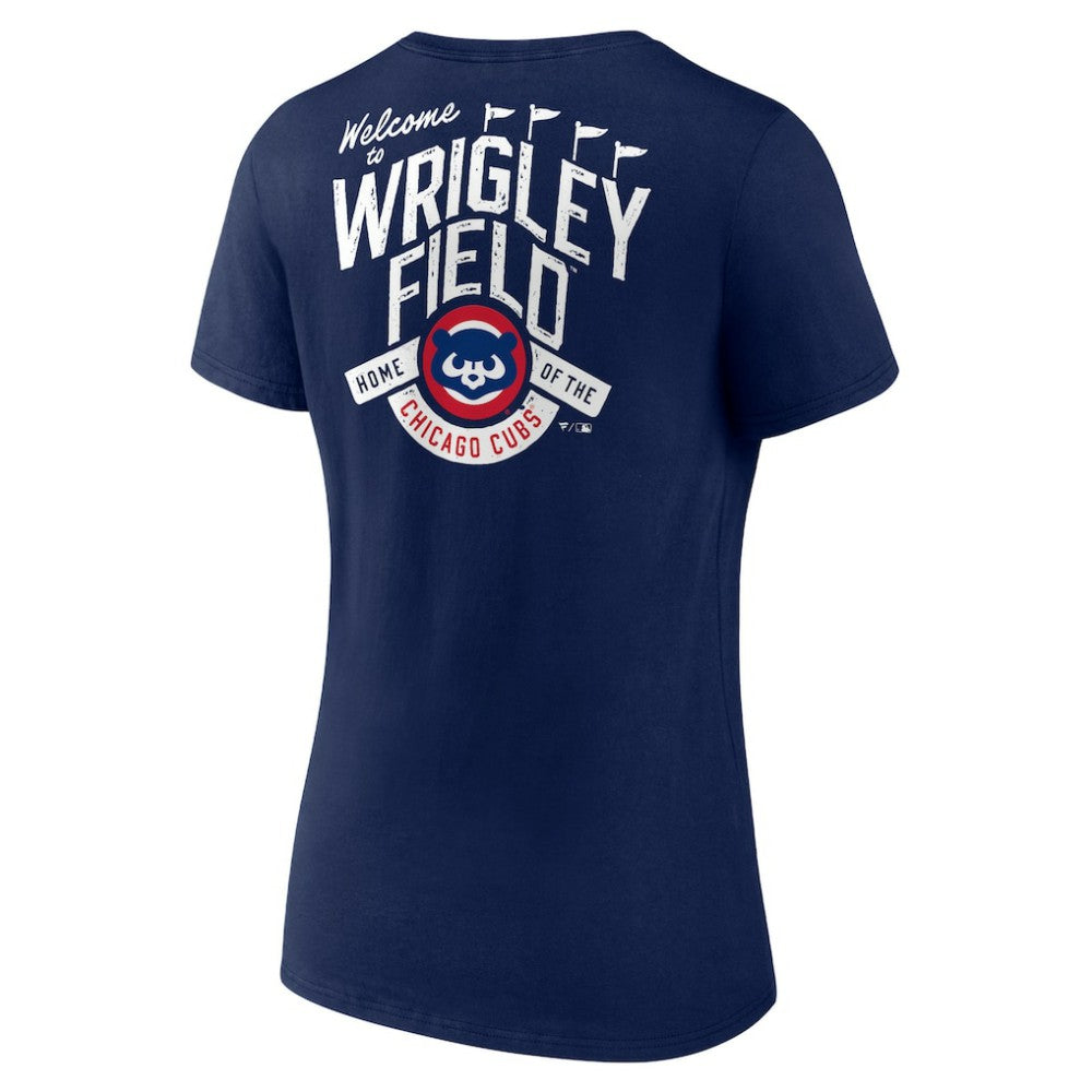 Chicago Cubs Women's Hometown Collection Wrigley V-Neck T-Shirt Navy