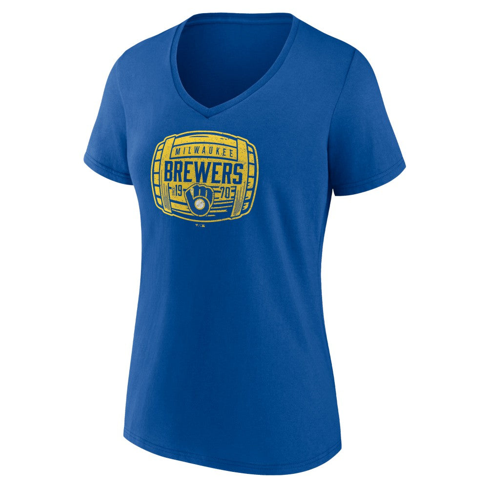 Milwaukee Brewers Women's Hometown Collection Barrel V-Neck T-Shirt Royal