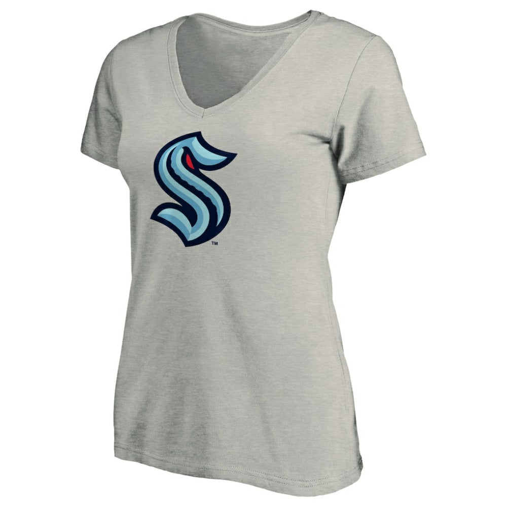 Seattle Kraken Women's Primary Logo V-Neck T-Shirt Gray