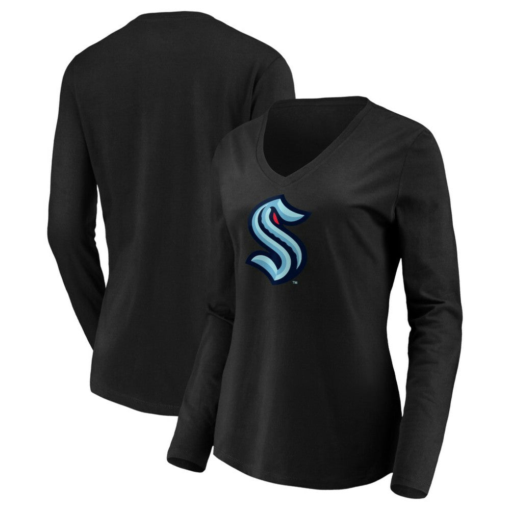 Seattle Kraken Women's Primary Logo V-Neck Long Sleeve T-Shirt Black