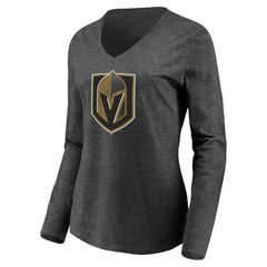 Vegas Golden Knights Women's Primary Logo V-Neck Long Sleeve T-Shirt Charcoal