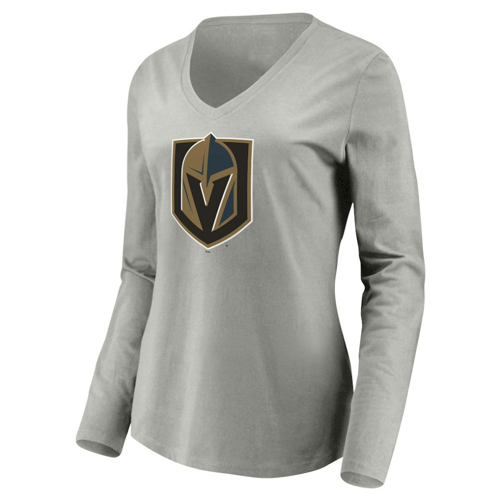 Vegas Golden Knights Women's Primary Logo V-Neck Long Sleeve T-Shirt Gray