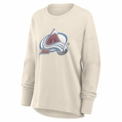 Colorado Avalanche Fanatics Women's Distressed Logo Long Sleeve T-Shirt Cream