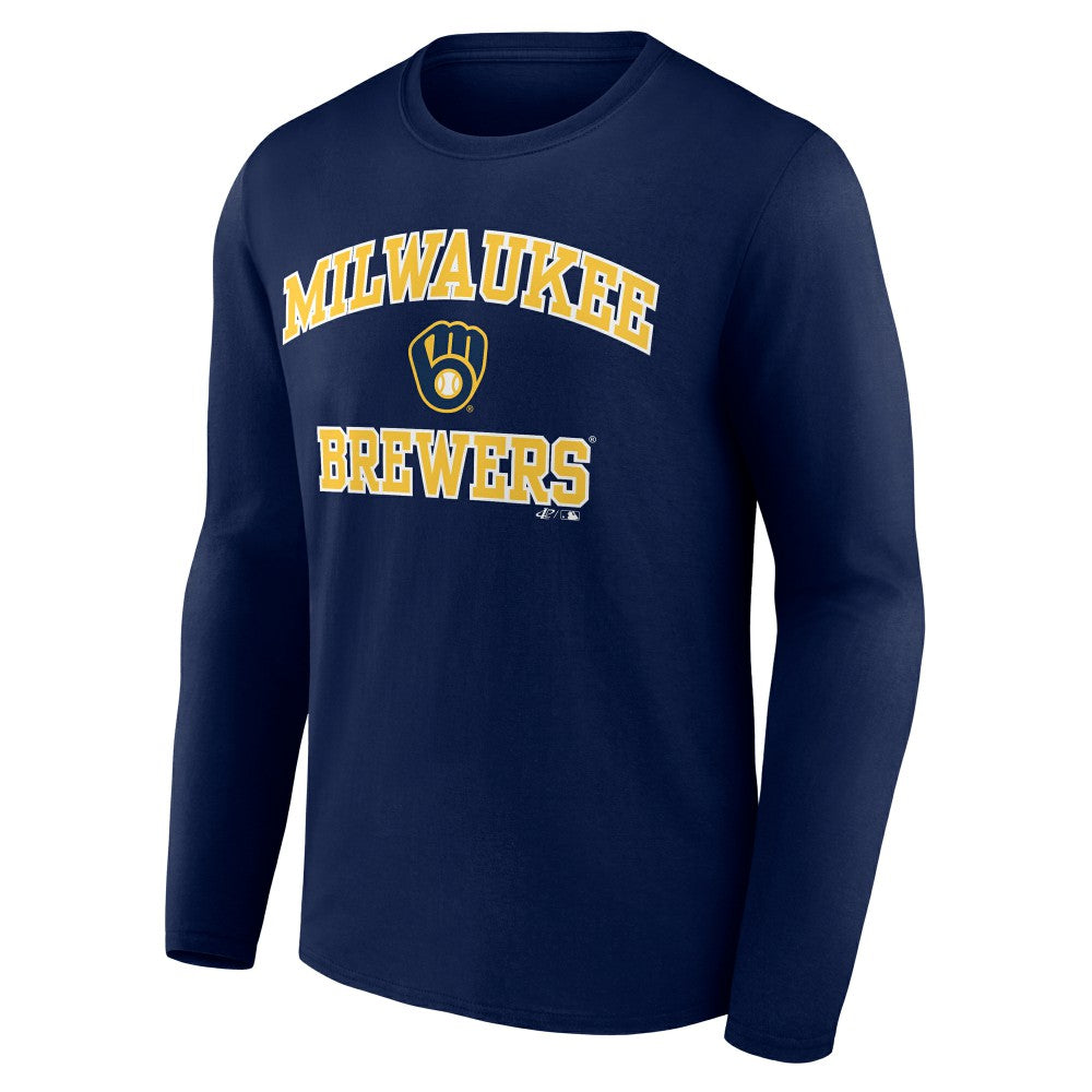 Milwaukee Brewers Logo Athletic Heart & Soul Long Sleeve T-Shirt Navy
