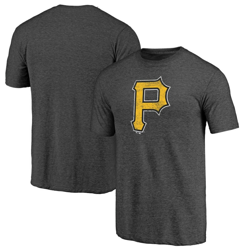 Pittsburgh Pirates Official Logo Tri-Blend T-Shirt Heather Charcoal