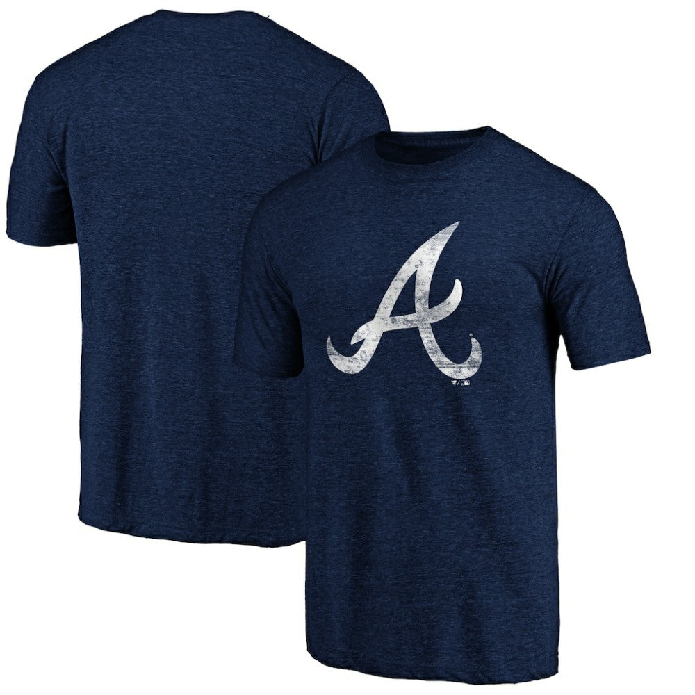 Atlanta Braves Official Logo Tri-Blend T-Shirt Heather Navy