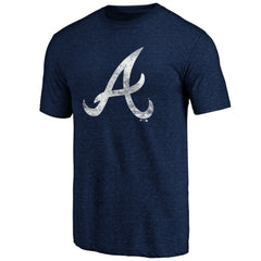 Atlanta Braves Official Logo Tri-Blend T-Shirt Heather Navy