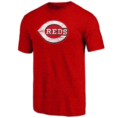 Cincinnati Reds Official Logo Tri-Blend T-Shirt Heather Red