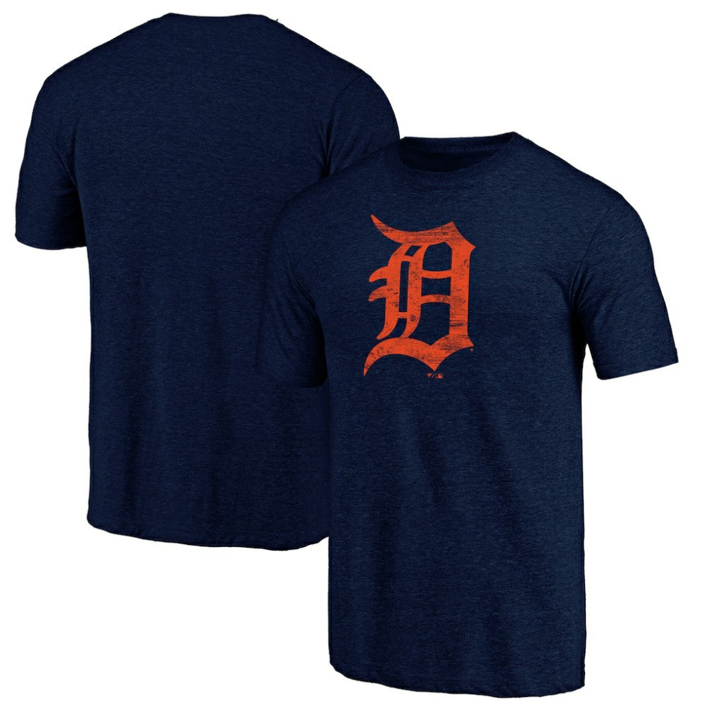 Detroit Tigers Official Logo Tri-Blend T-Shirt Heather Navy