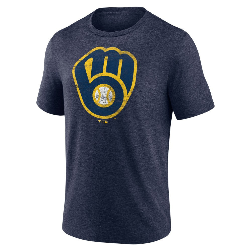 Milwaukee Brewers Official Logo Tri-Blend T-Shirt Heather Navy