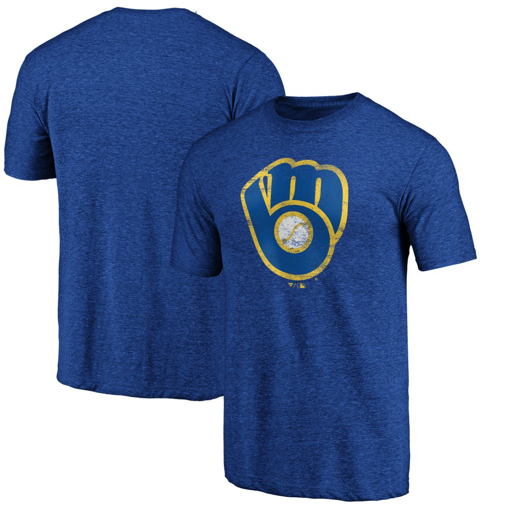 Milwaukee Brewers Official Logo Tri-Blend T-Shirt Heather Royal