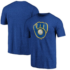 Milwaukee Brewers Official Logo Tri-Blend T-Shirt Heather Royal