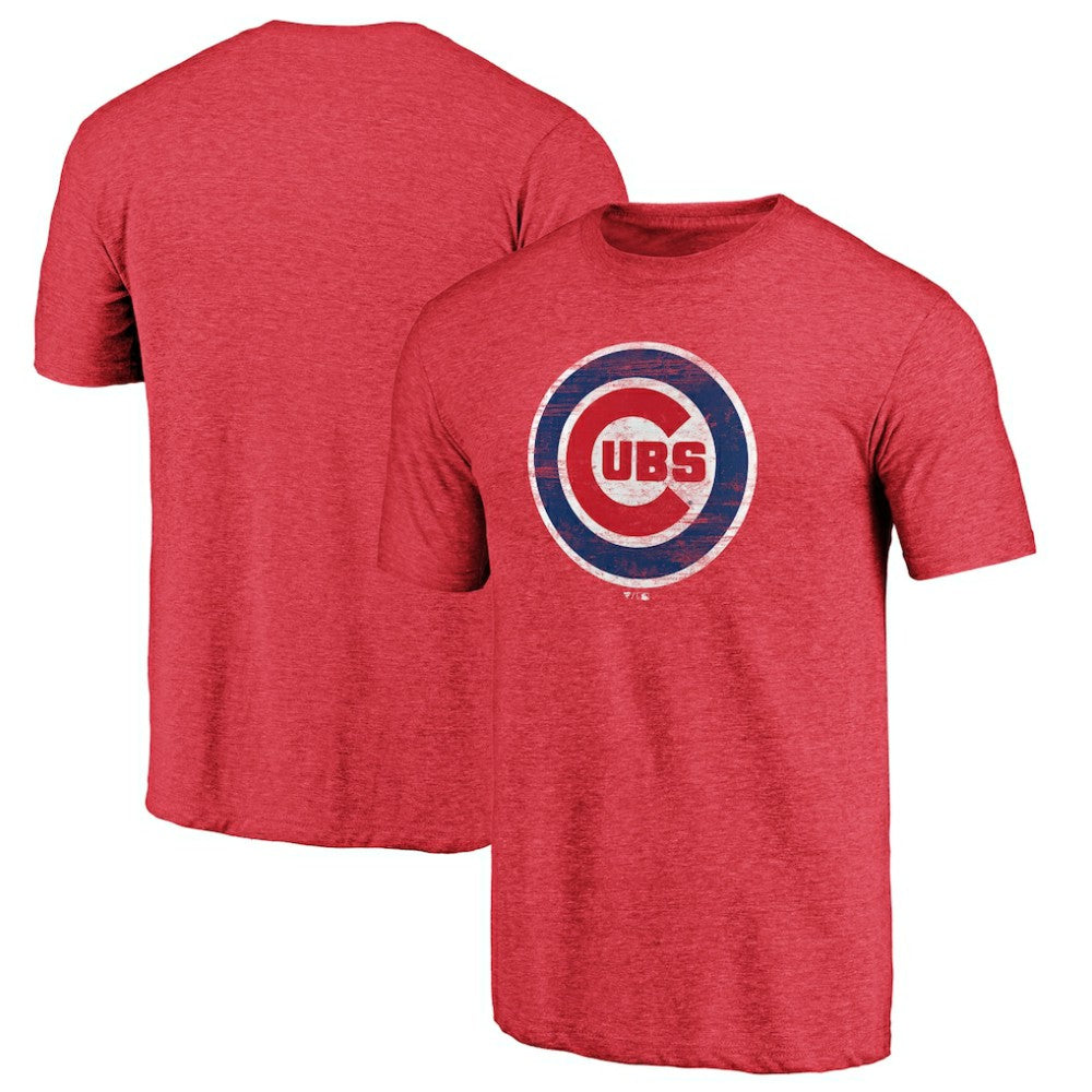 Chicago Cubs Official Logo Tri-Blend T-Shirt Heather Red