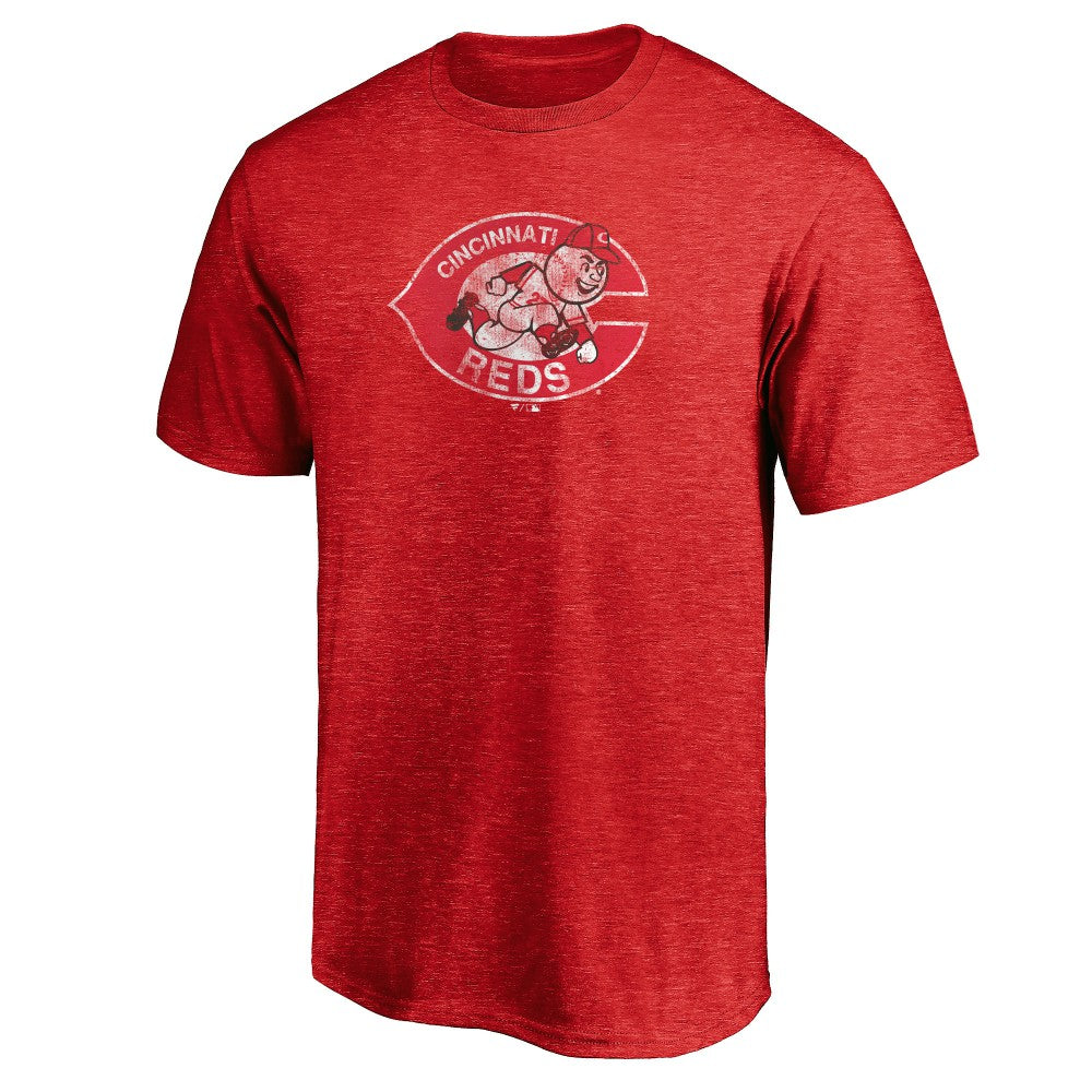 Cincinnati Reds Cooperstown Collection Throwback Logo Tri-Blend T-Shirt Heather Red