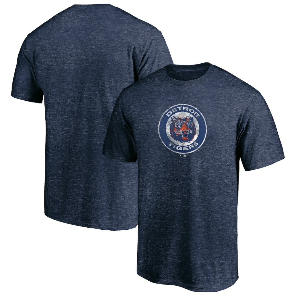 Detroit Tigers Cooperstown Collection Throwback Logo Tri-Blend T-Shirt Heather Navy